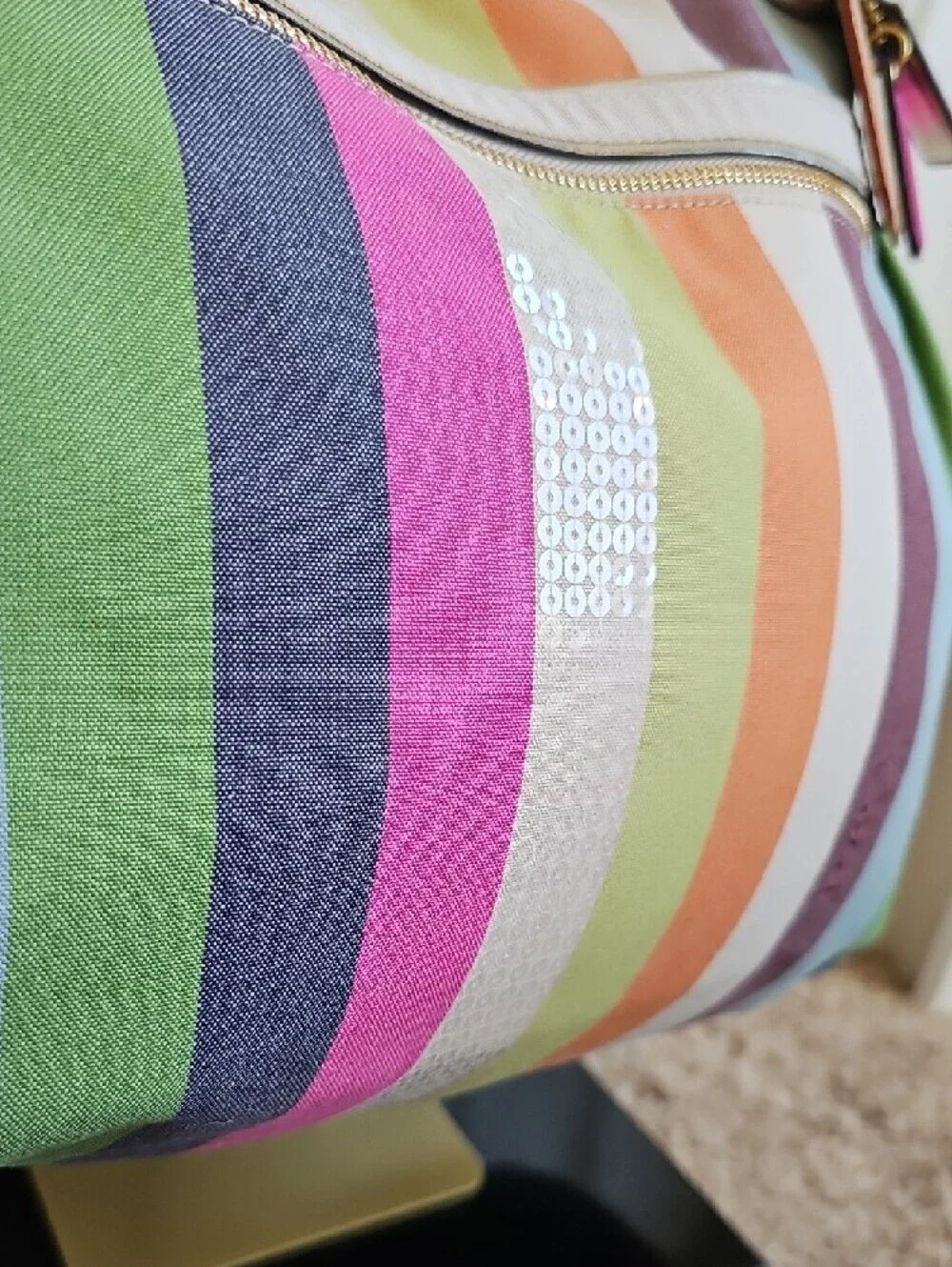 ​Coach 2011 Poppy Sequin Legacy Stripe Glam Tote - Chartreuse Interior - EUC